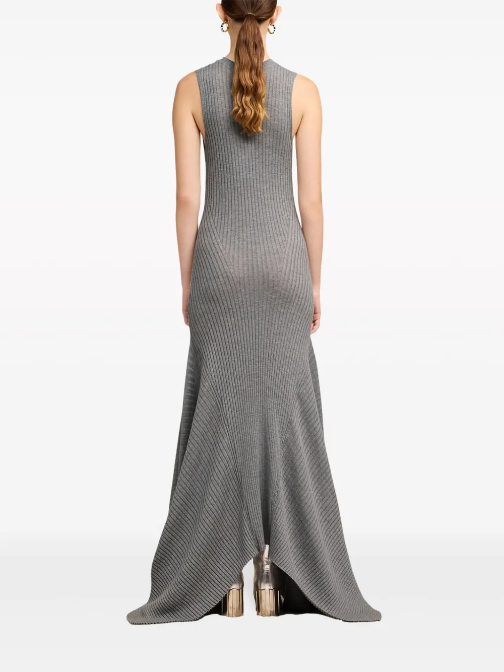 Shop Ami Alexandre Mattiussi Asymmetric Ribbed-knit Wool Dress In Grey