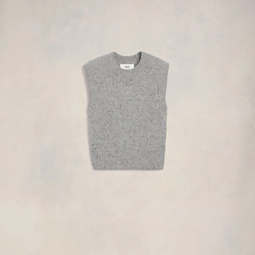 Ami Embroidery Sleeveless Sweater Grey for Women - S - AMI Paris