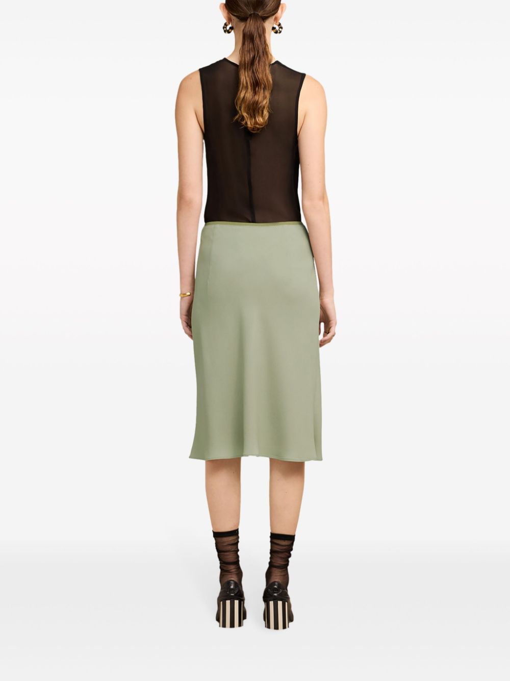 Shop Ami Alexandre Mattiussi Mid-rise Straight Midi Skirt In Green