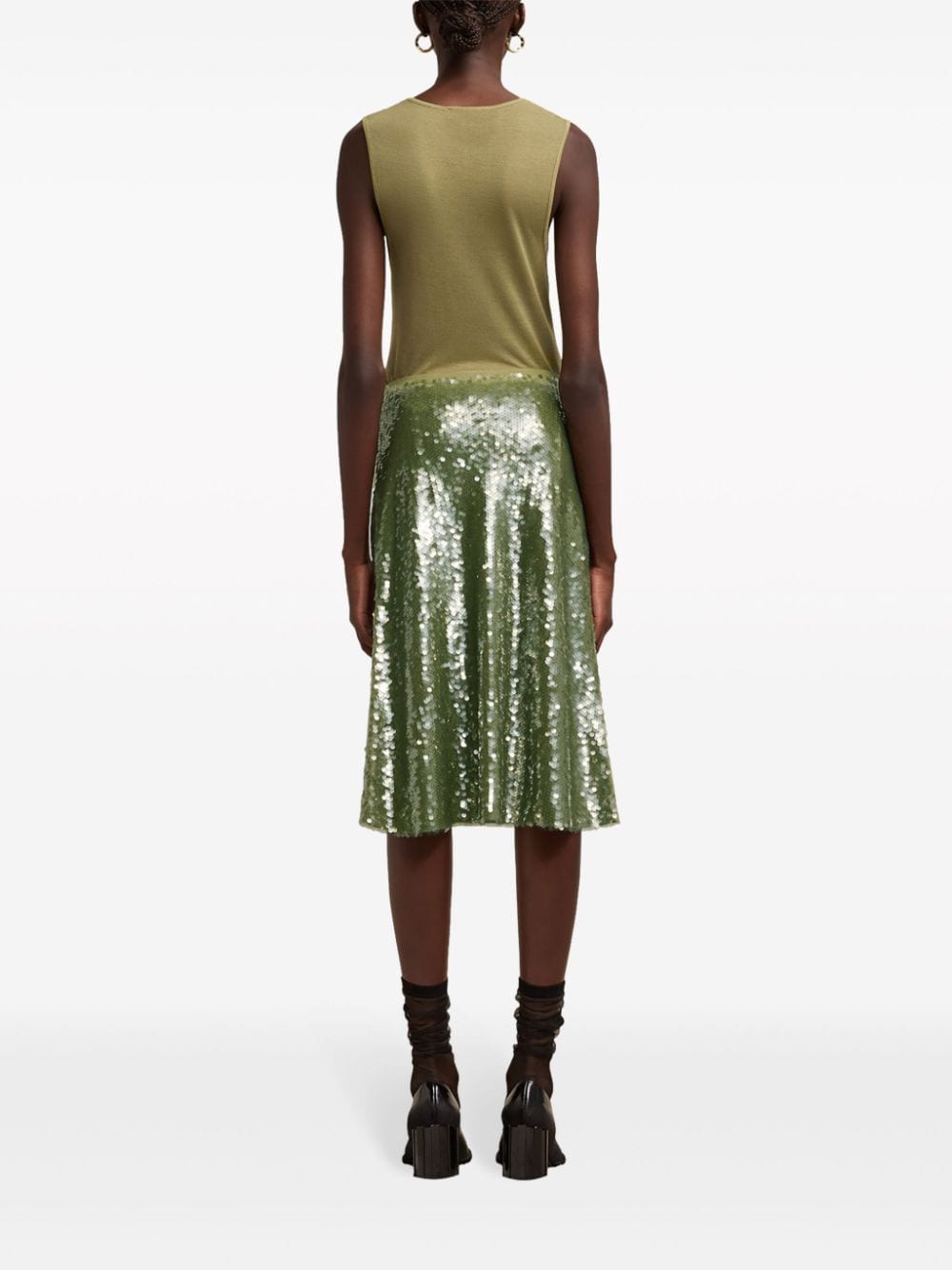 Shop Ami Alexandre Mattiussi Sequin-embellished Midi Skirt In Green