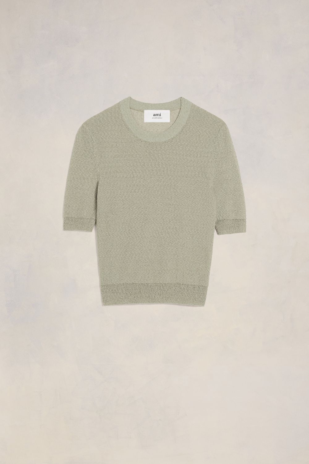 Ami Alexandre Mattiussi Boucle Crewneck Cropped T-shirt Green For Women In Neutral