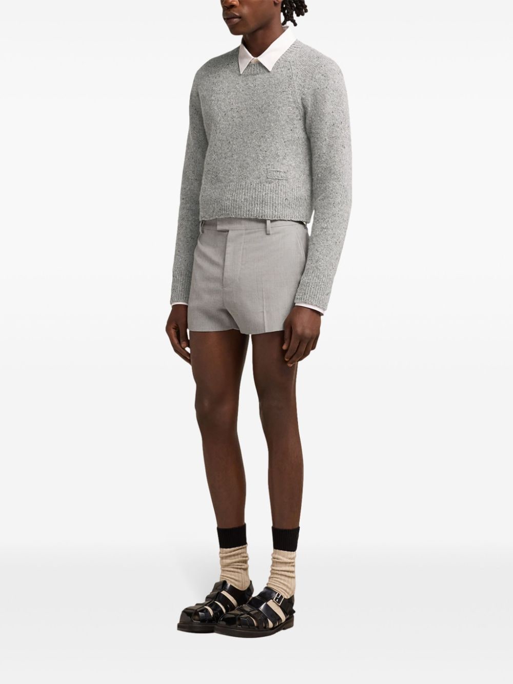 Shop Ami Alexandre Mattiussi Crepe Wool Shorts In Grey