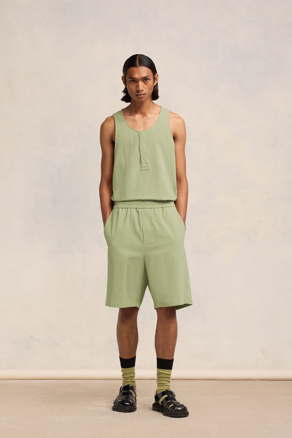 Shop Ami Alexandre Mattiussi Elasticated Waist Bermuda Shorts Green For Men