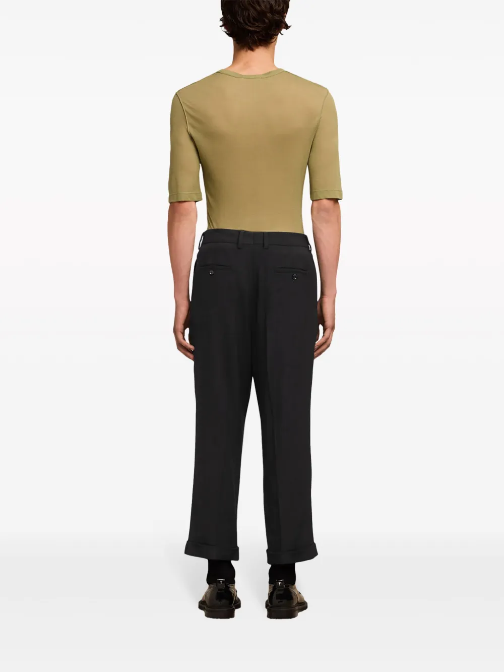 Shop Ami Alexandre Mattiussi Pressed-crease Pleated Tapered Trousers In Black