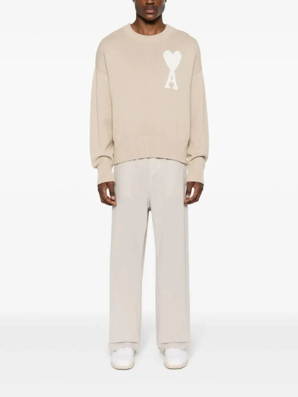AMI Paris Ami de Coeur broek met wijde pijpen - Beige