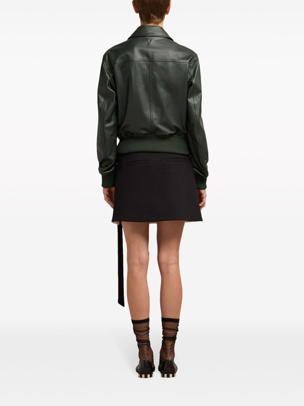 Shop Ami Alexandre Mattiussi Zip-up Leather Jacket In Green