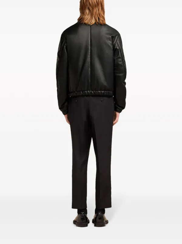 AMI Paris logo-lettering Leather Bomber Jacket | Black