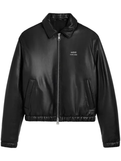 AMI Paris logo-lettering leather bomber jacket