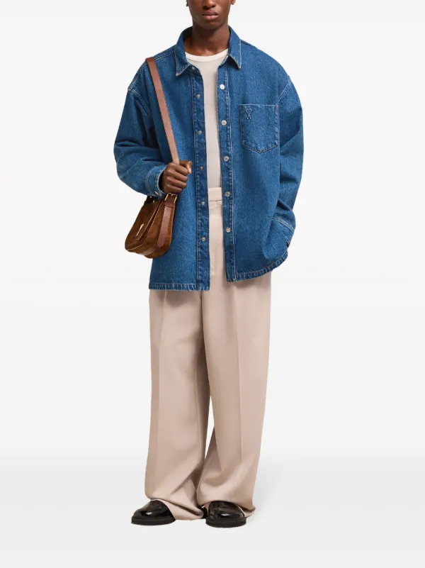 AMI Paris logo-embroidered Denim Shirt Jacket | Blue AMI Paris logo-embroidered Denim Shirt Jacket | Blue