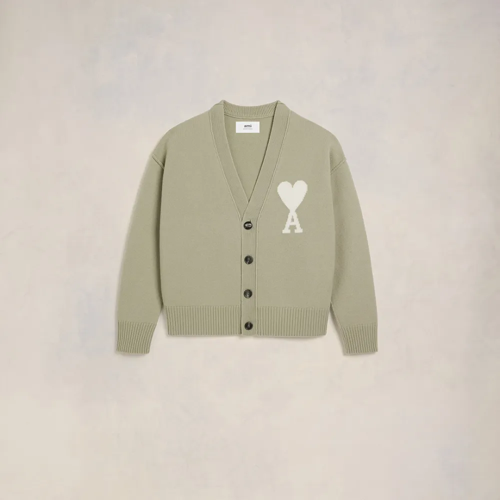 Off White Ami de Coeur Cardigan Green Unisex - XS - AMI Paris