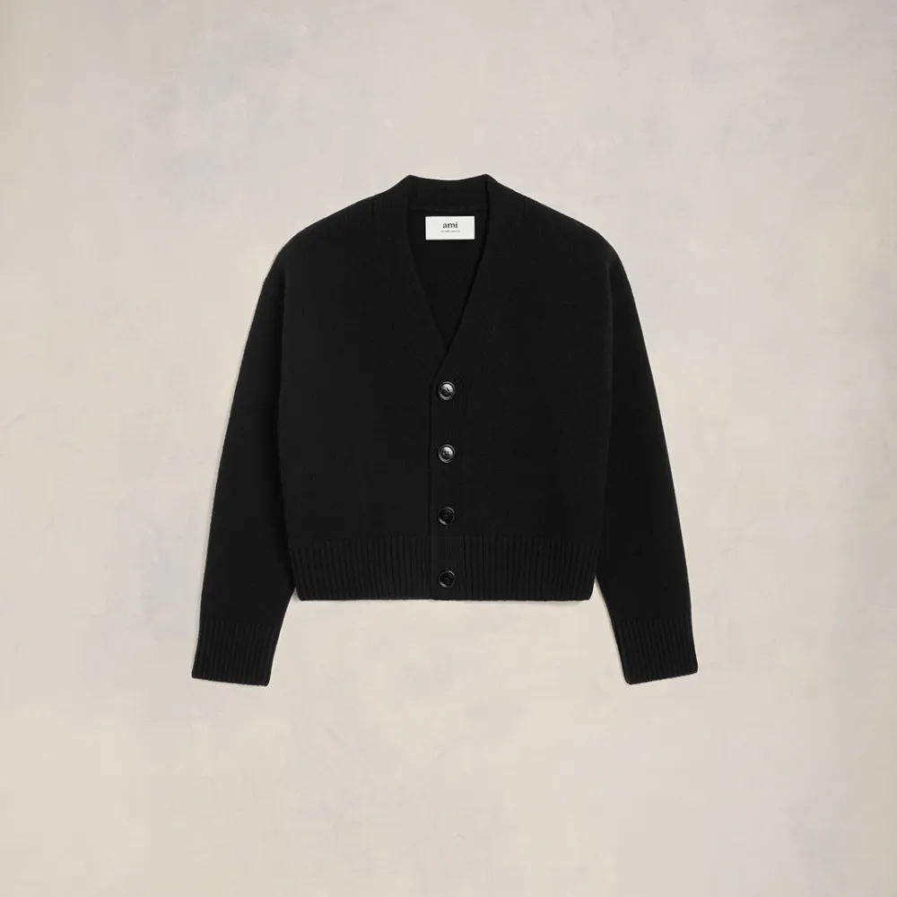 Cropped Cardigan Black Unisex - S - AMI Paris