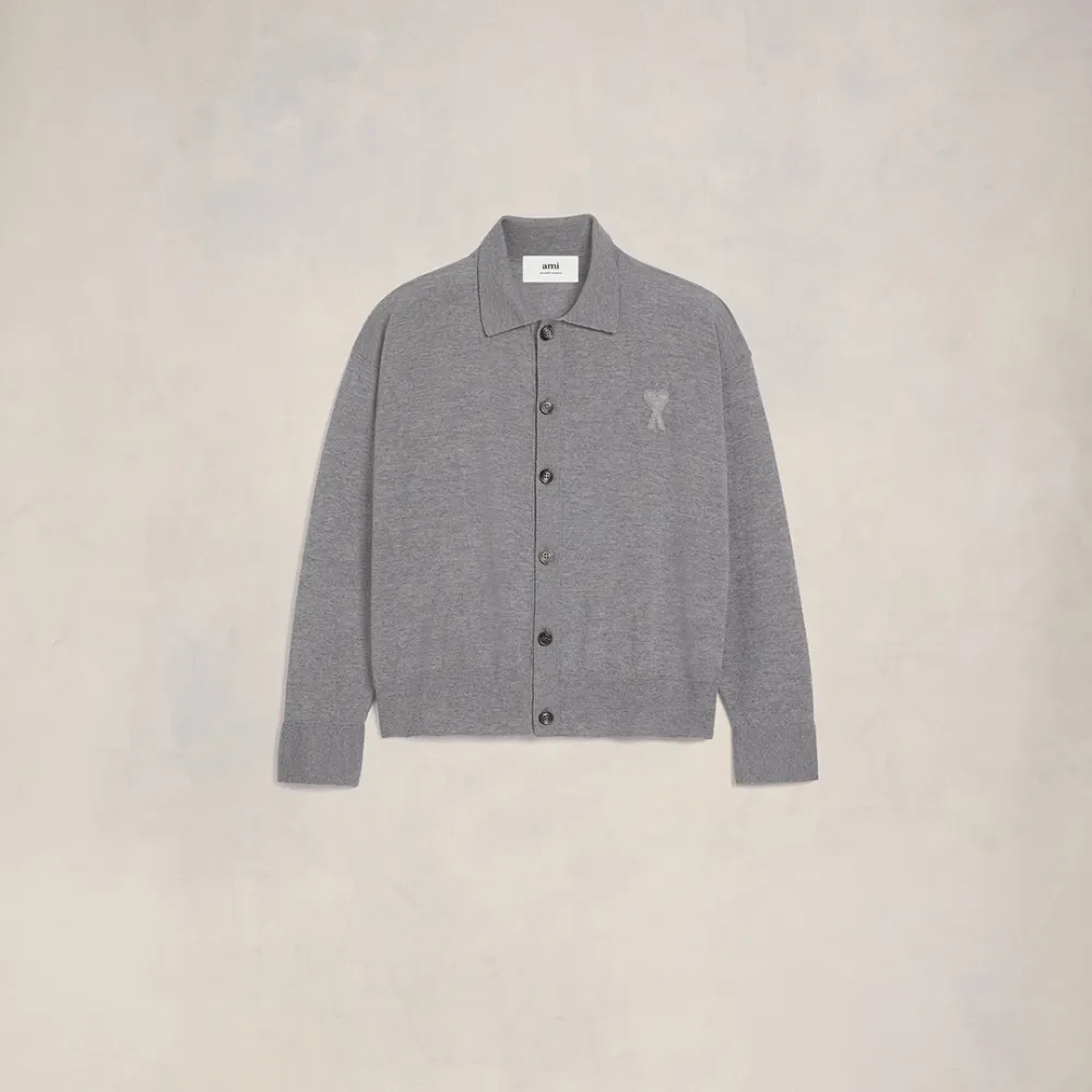 Ami De Coeur Embroidery Cardigan Grey Unisex - XXL - AMI Paris