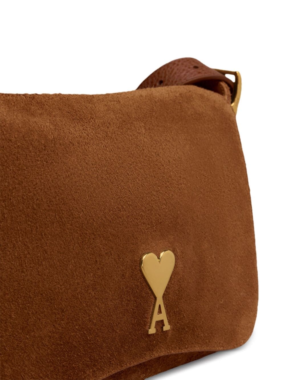 Shop Ami Alexandre Mattiussi Small Paris Paris Suede Crossbody Bag In 褐色