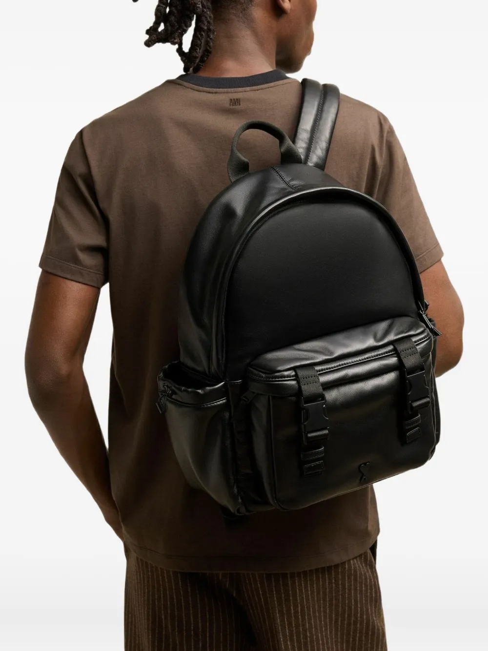 AMI Paris logo-plaque leather backpack | Men | Image 2