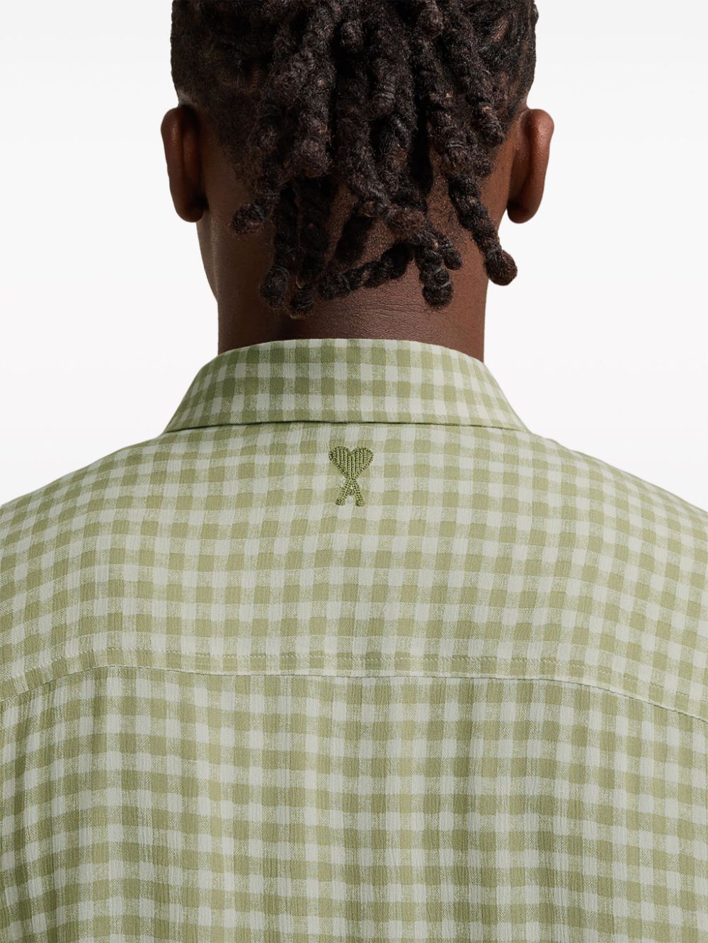 Shop Ami Alexandre Mattiussi Ami De Coeur-embroidery Gingham-print Shirt In Green