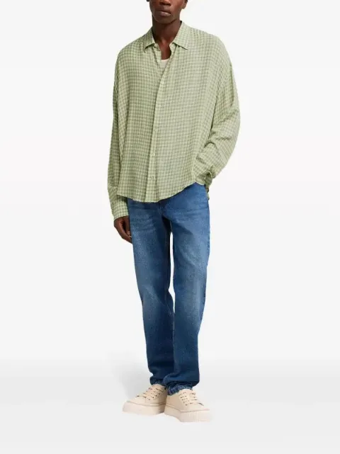 AMI Paris Ami de Coeur-embroidery gingham-print shirt