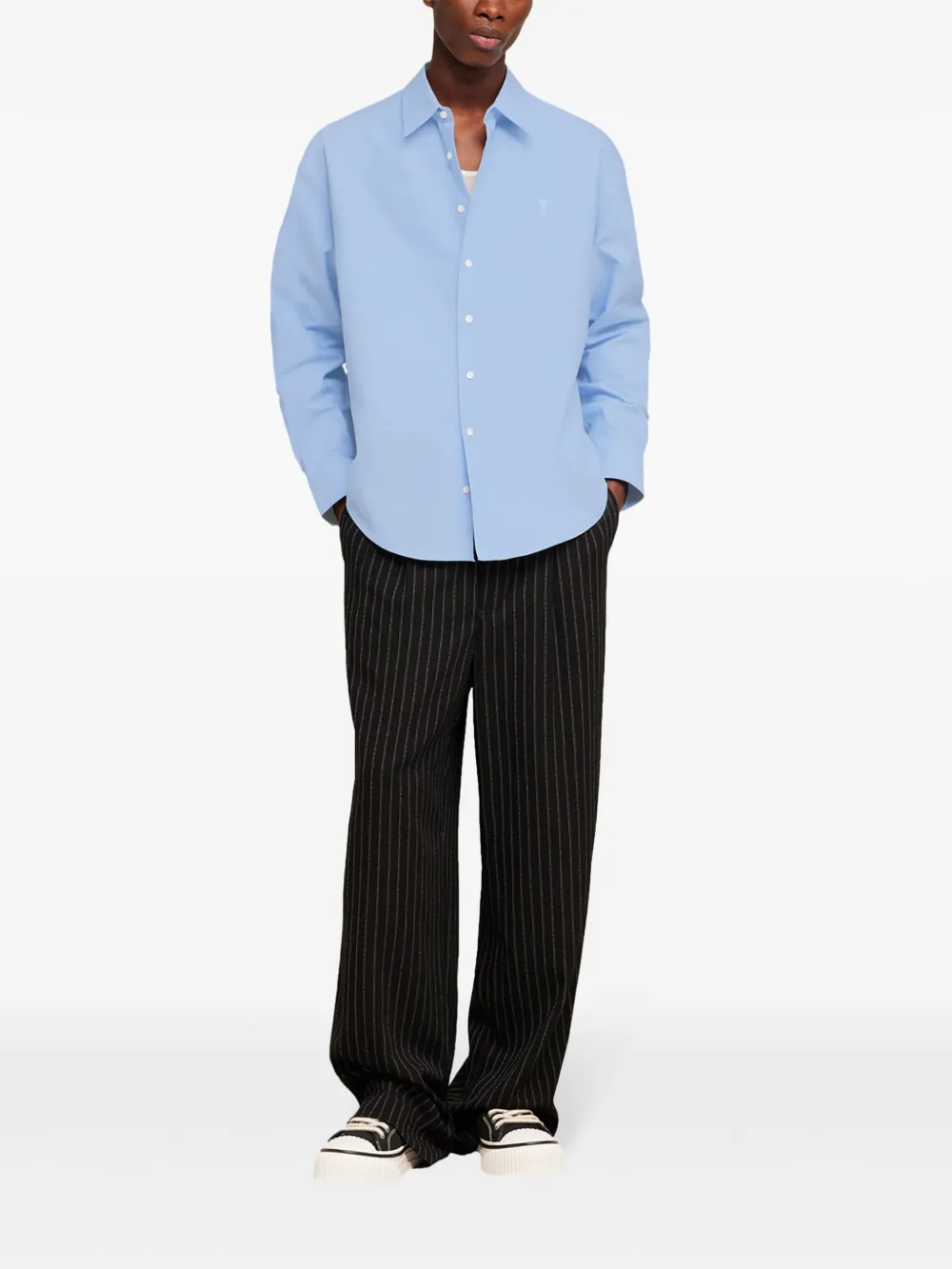 AMI Paris Katoenen shirt met geborduurd logo Blauw