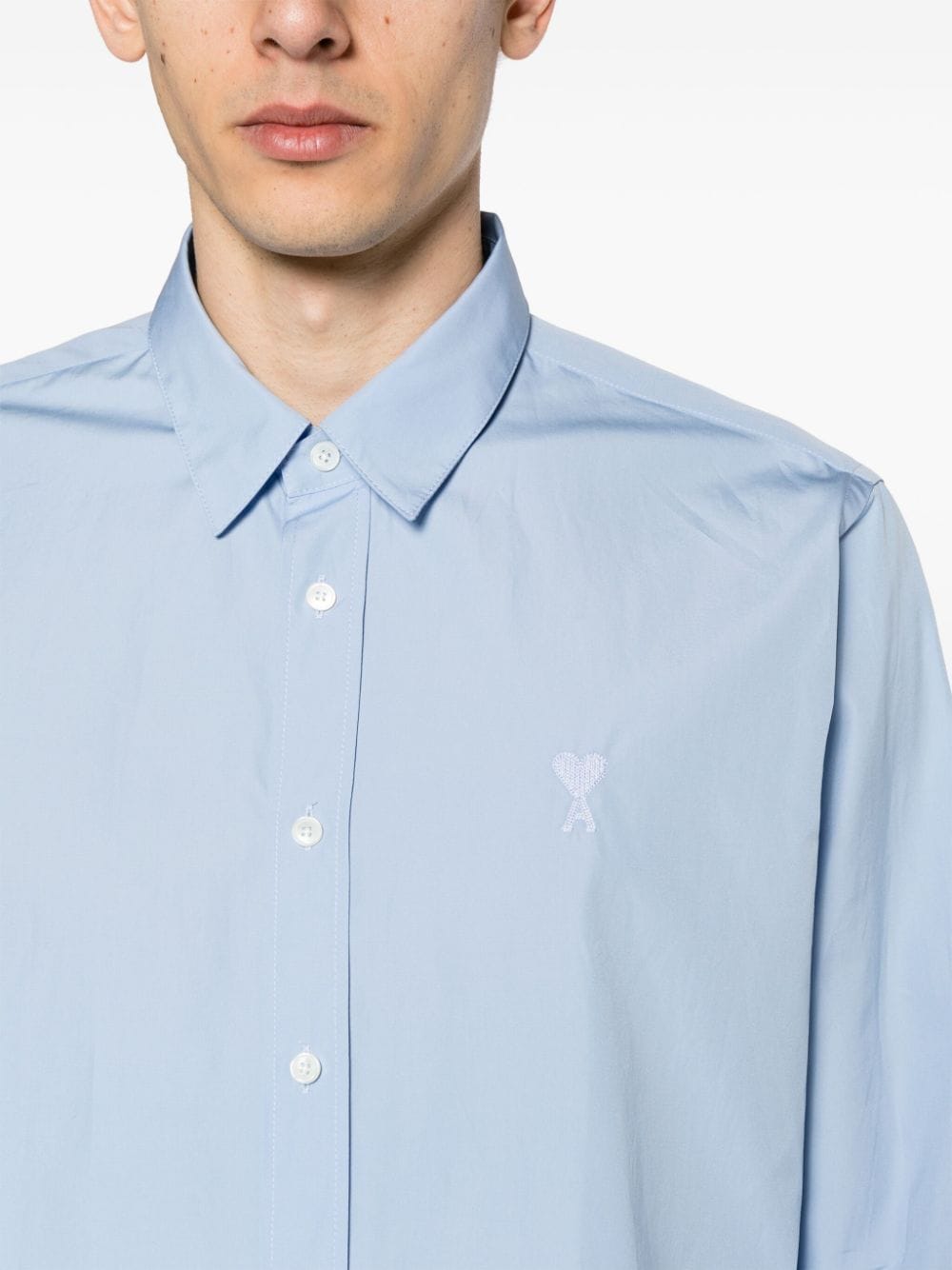 Shop Ami Alexandre Mattiussi Ami De Coeur-embroidered Shirt In 484 Cashmere Blue