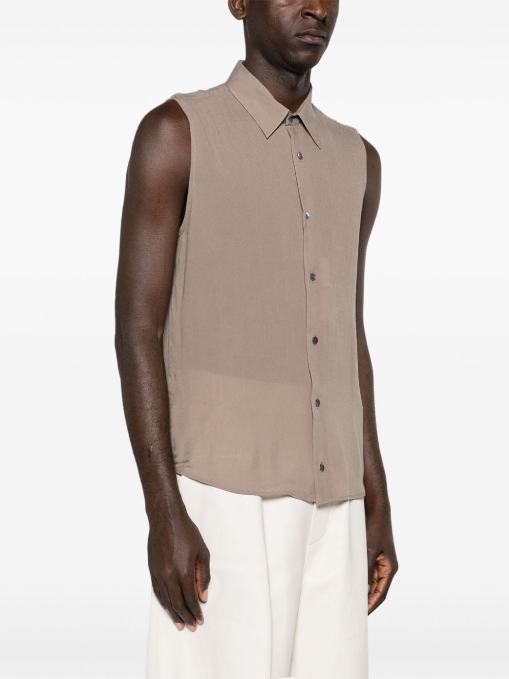 Shop Ami Alexandre Mattiussi Straight-collar Crepe Shirt In Neutrals