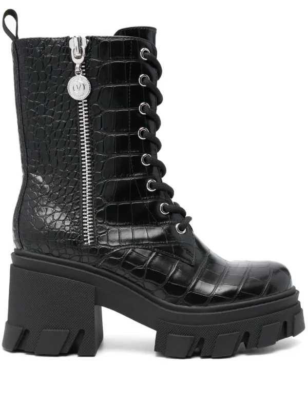 Black crocodile combat cheap boots
