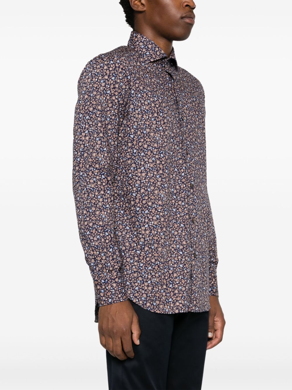 Shop Barba Floral-print Cotton Shirt In Blau