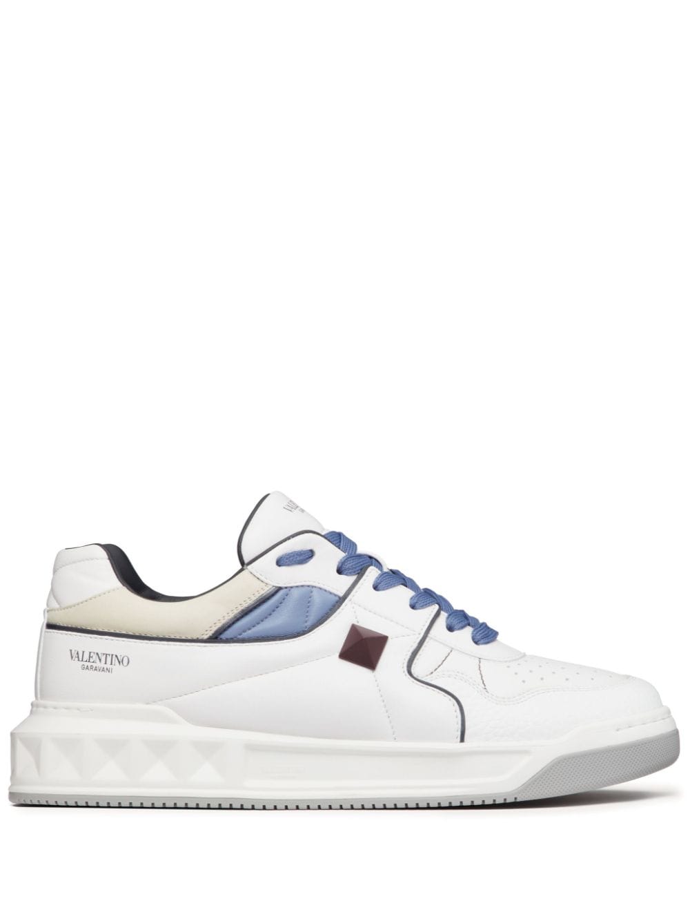 Shop Valentino One Stud Leather Sneakers In White