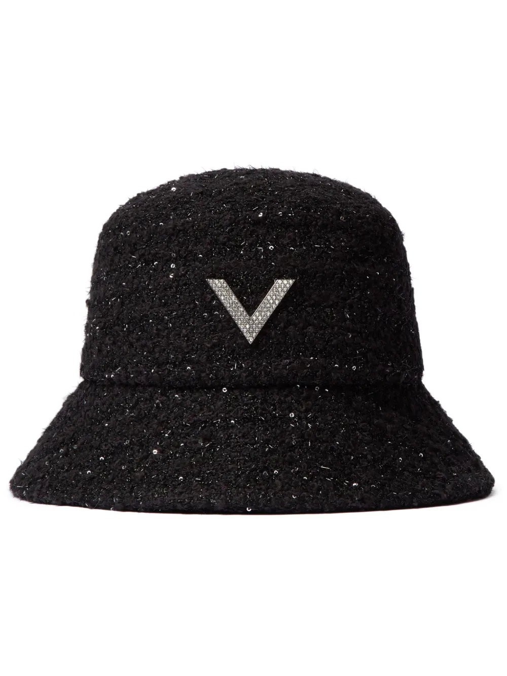 Valentino Garavani Tweed vissershoed met V-detail Zwart
