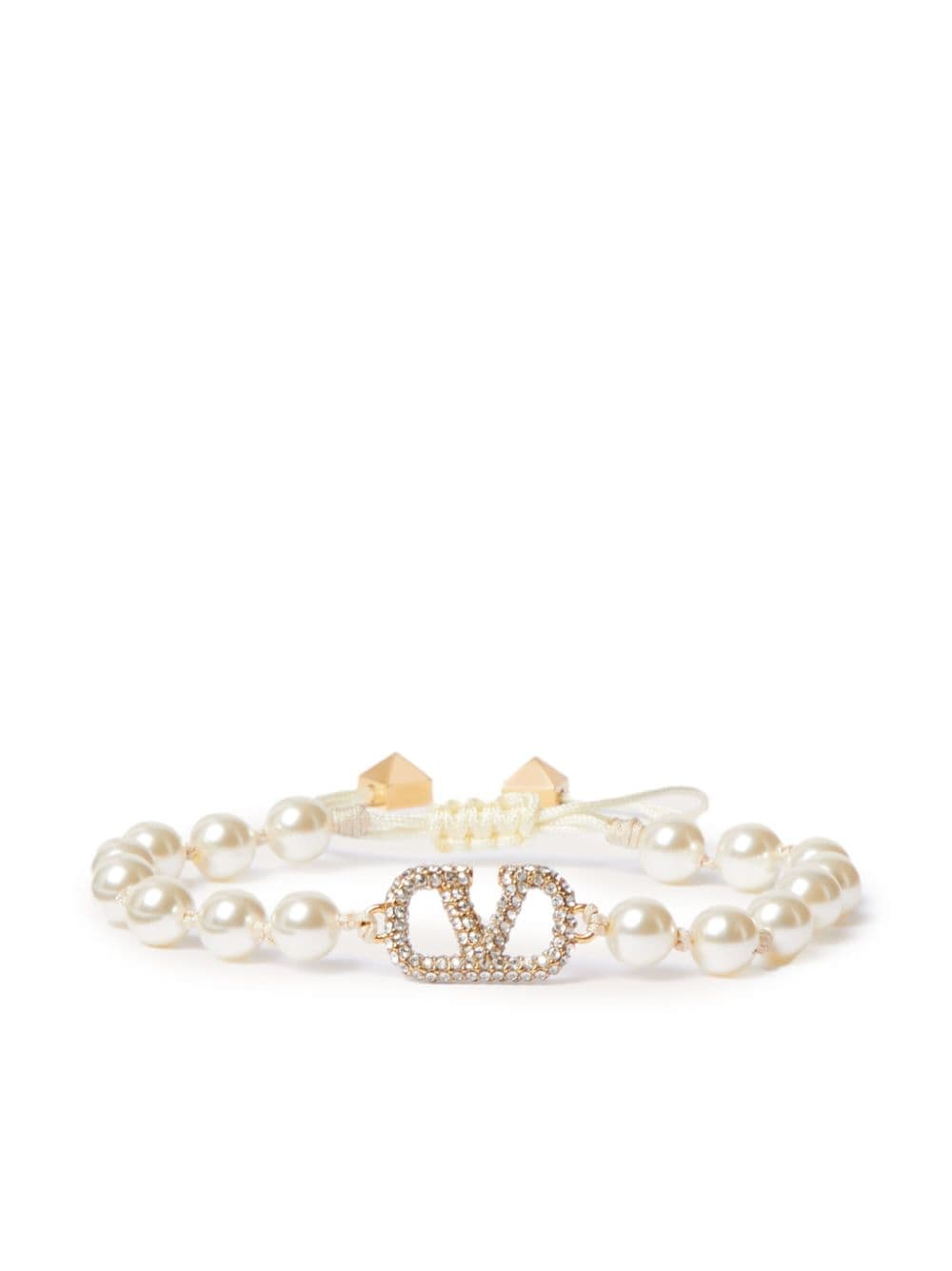 Shop Valentino Vlogo Signature Faux-pearl Bracelet In Neutrals