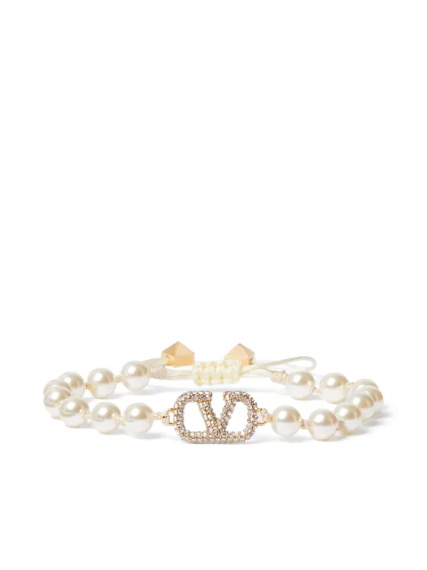【Valentino】BRACELET VLOGO SIGNATURE PEARL◆7W2J0G16UXM Valentino Garavani VLogo Signature Pearl Bracelet | White