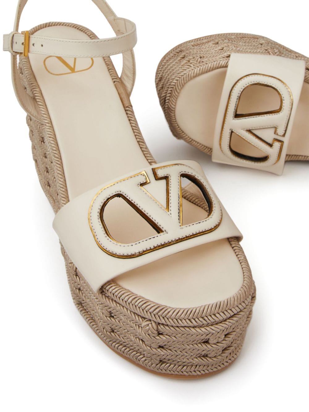 Shop Valentino Vlogo 110mm Cut-out Leather Sandals In White