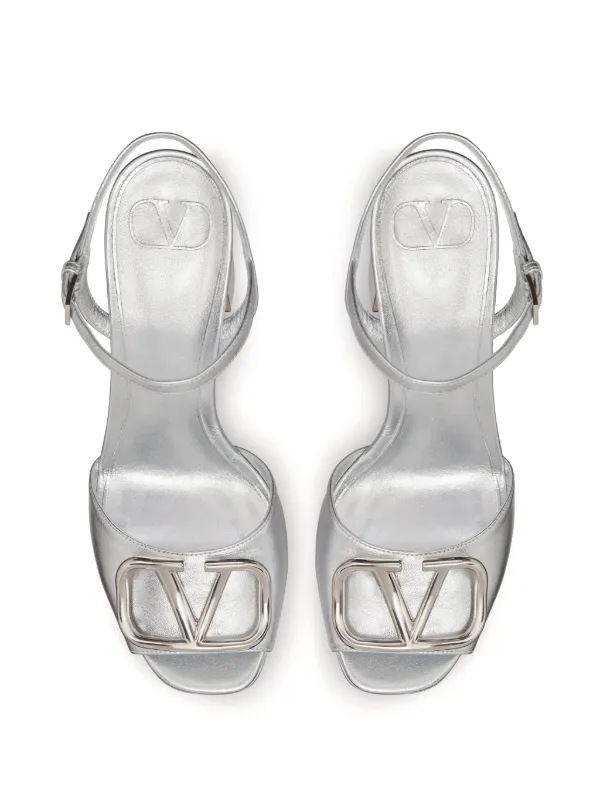 Valentino Garavani VLogo Leather Platform Sandals | Silver