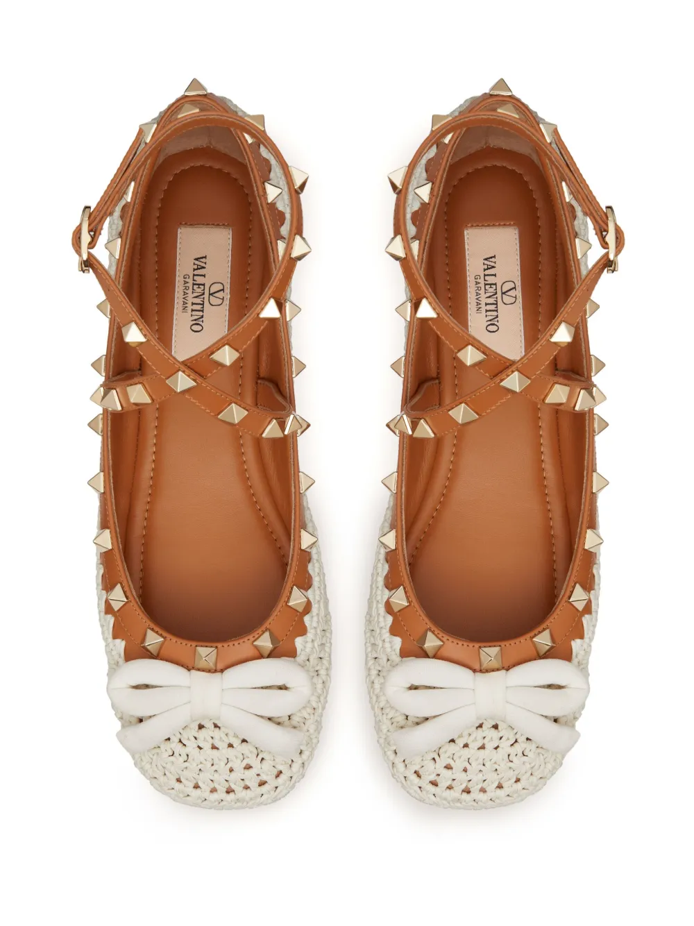 Valentino Garavani Rockstud embroidered ballerina shoes Neutrals