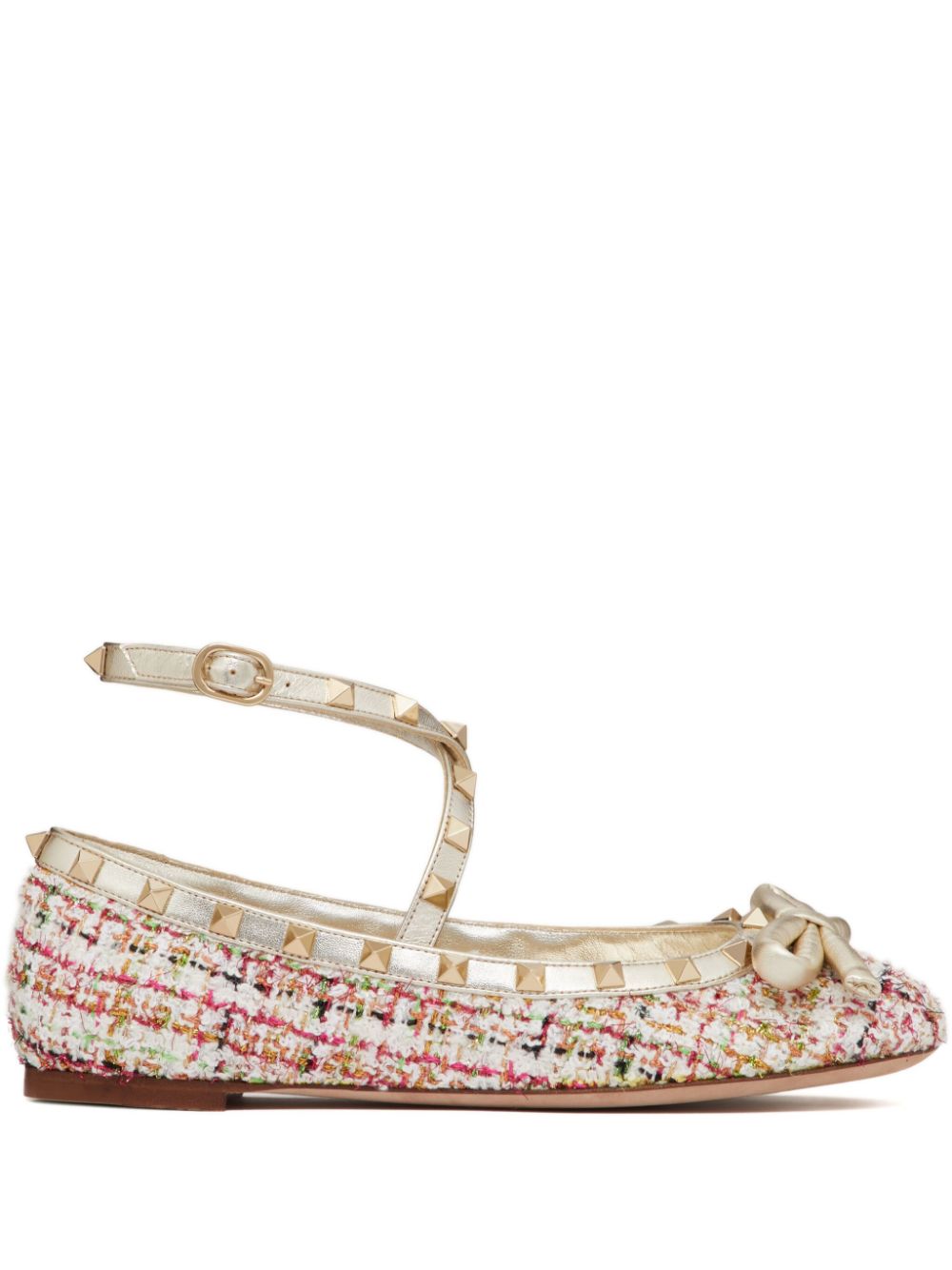 Valentino Garavani Rockstud Tweed Ballerina Shoes In Pink