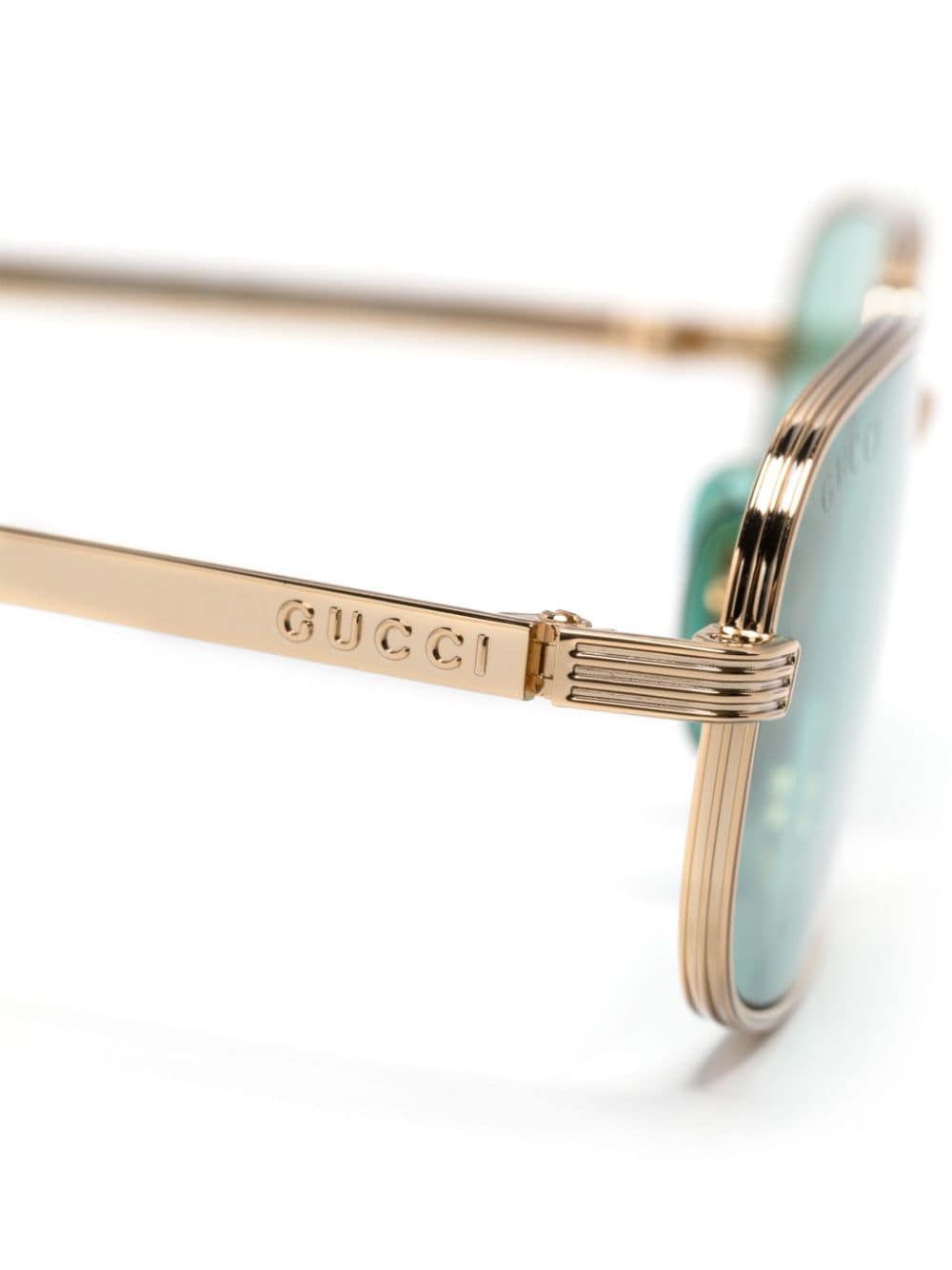 Shop Gucci Logo-engraved Rectangle-frame Sunglasses In Gold