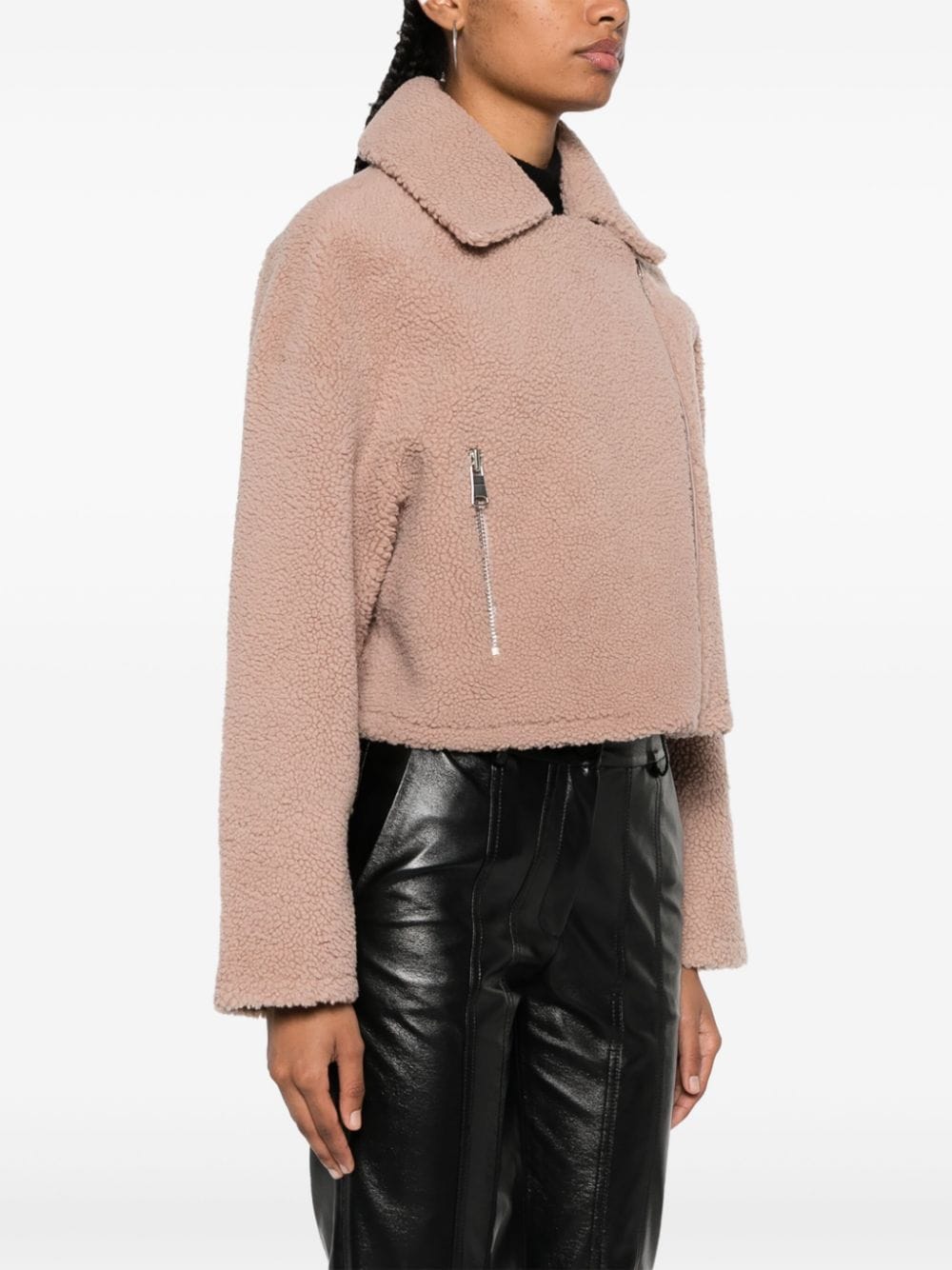 Shop Yves Salomon Cropped Shearling Jacket In Pink