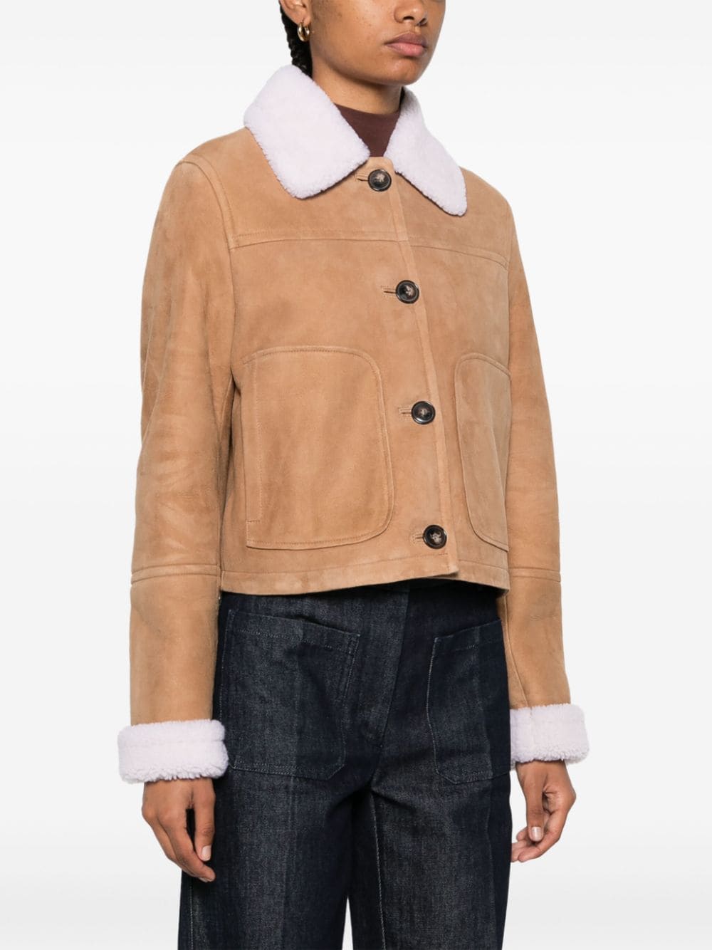 Shop Yves Salomon Shearling Leather Jacket In Brown