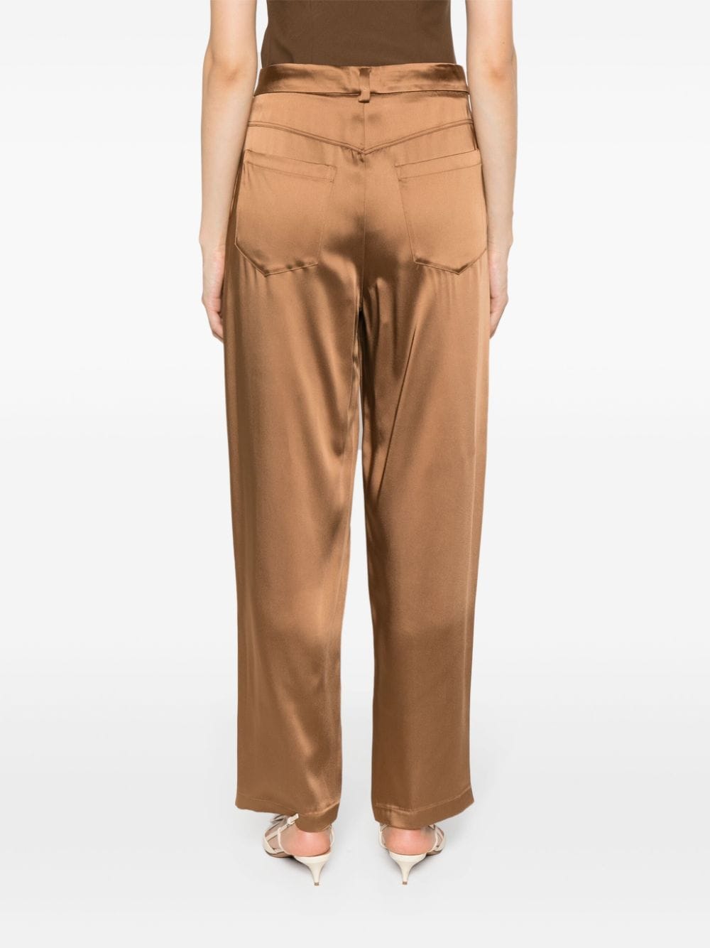 Shop Erika Cavallini Wide-leg Satin Trousers In Brown