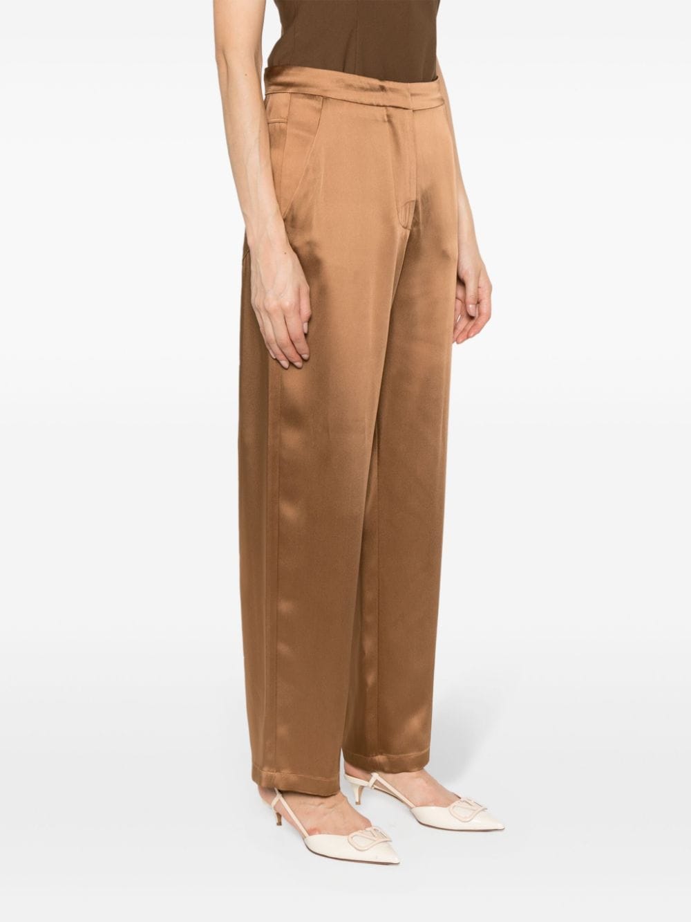 Shop Erika Cavallini Wide-leg Satin Trousers In Brown