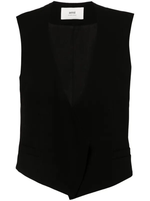 Ami Paris Open-front Wool Waistcoat in Black