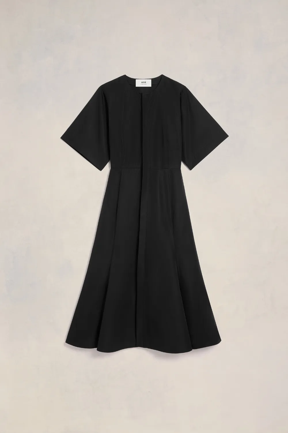Ami Alexandre Mattiussi Midi Black Dress With Short Sleeves And Hidden Tab In Cotton Woman