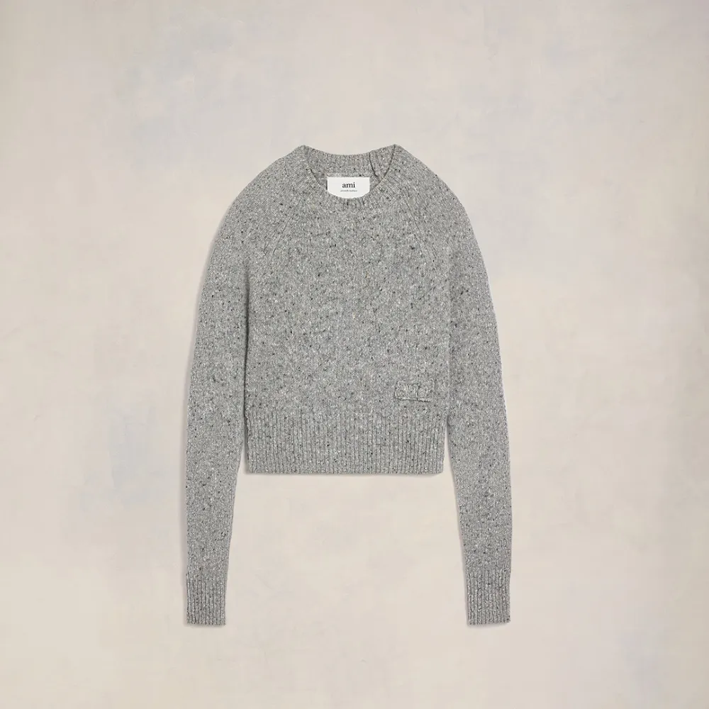 Ami Embroidery Crewneck Sweater Grey for Women - XXL - AMI Paris