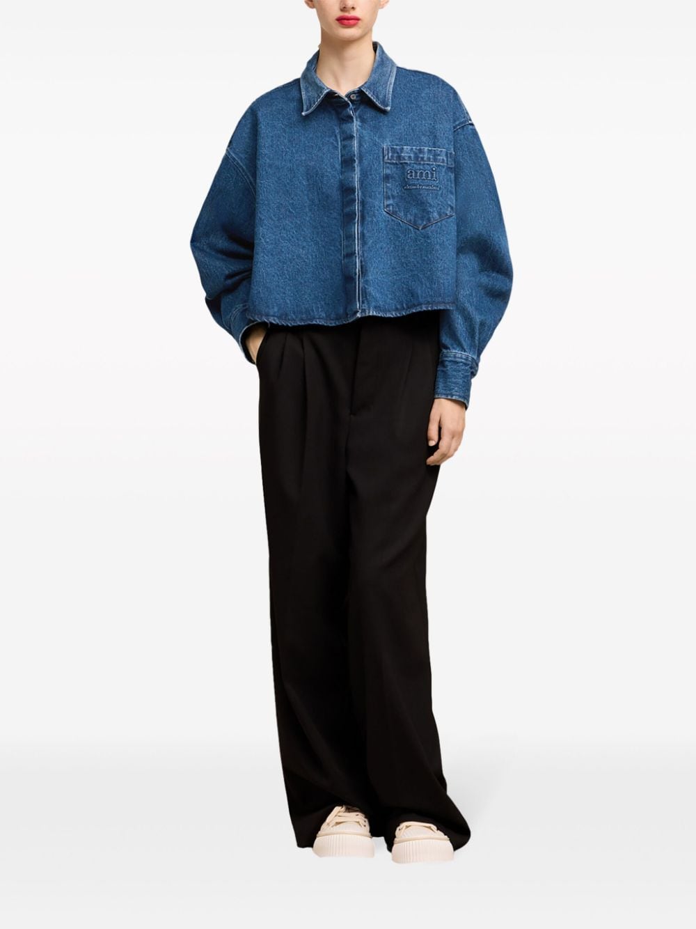 Shop Ami Alexandre Mattiussi Cropped Denim Shirt In Blue