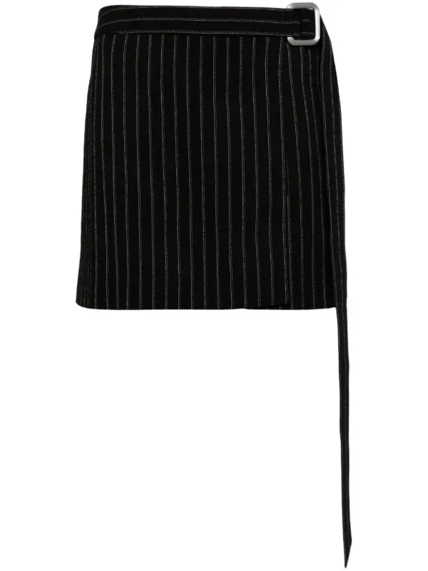 Ami Paris Pinstripe-pattern Belted Skirt in Black