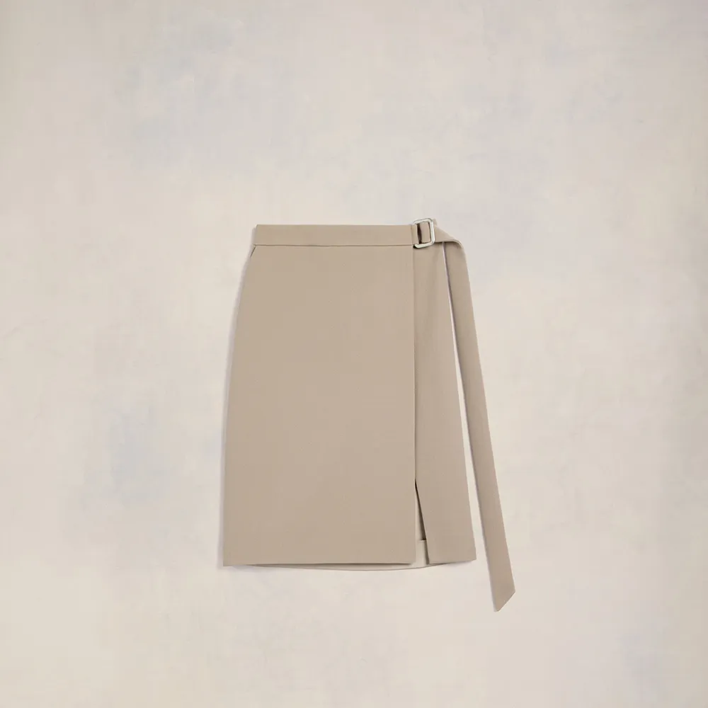 Midi Belted Skirt With Slit Neutrals for Women - 34 - AMI Paris