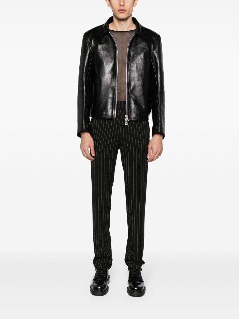 Shop Ami Alexandre Mattiussi Tailored Virgin Wool Trousers In 0013 Black/chalk