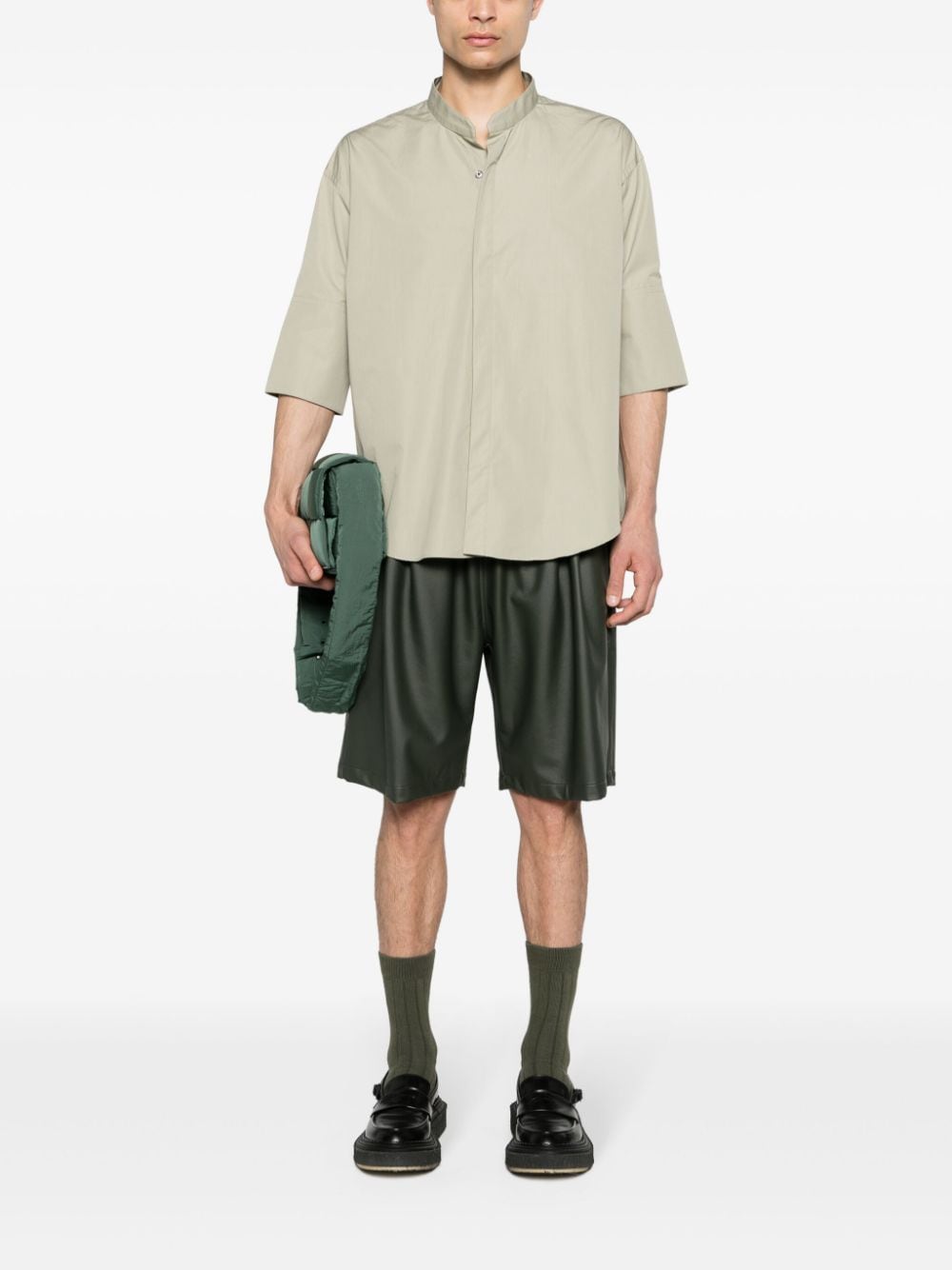 Shop Ami Alexandre Mattiussi Band-collar Cotton Shirt In Green