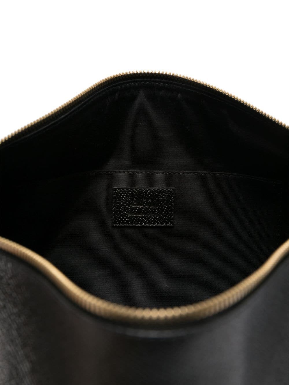 Shop Ami Alexandre Mattiussi Logo-plaque Leather Wash Bag In 0015 Black/vibrated Brass
