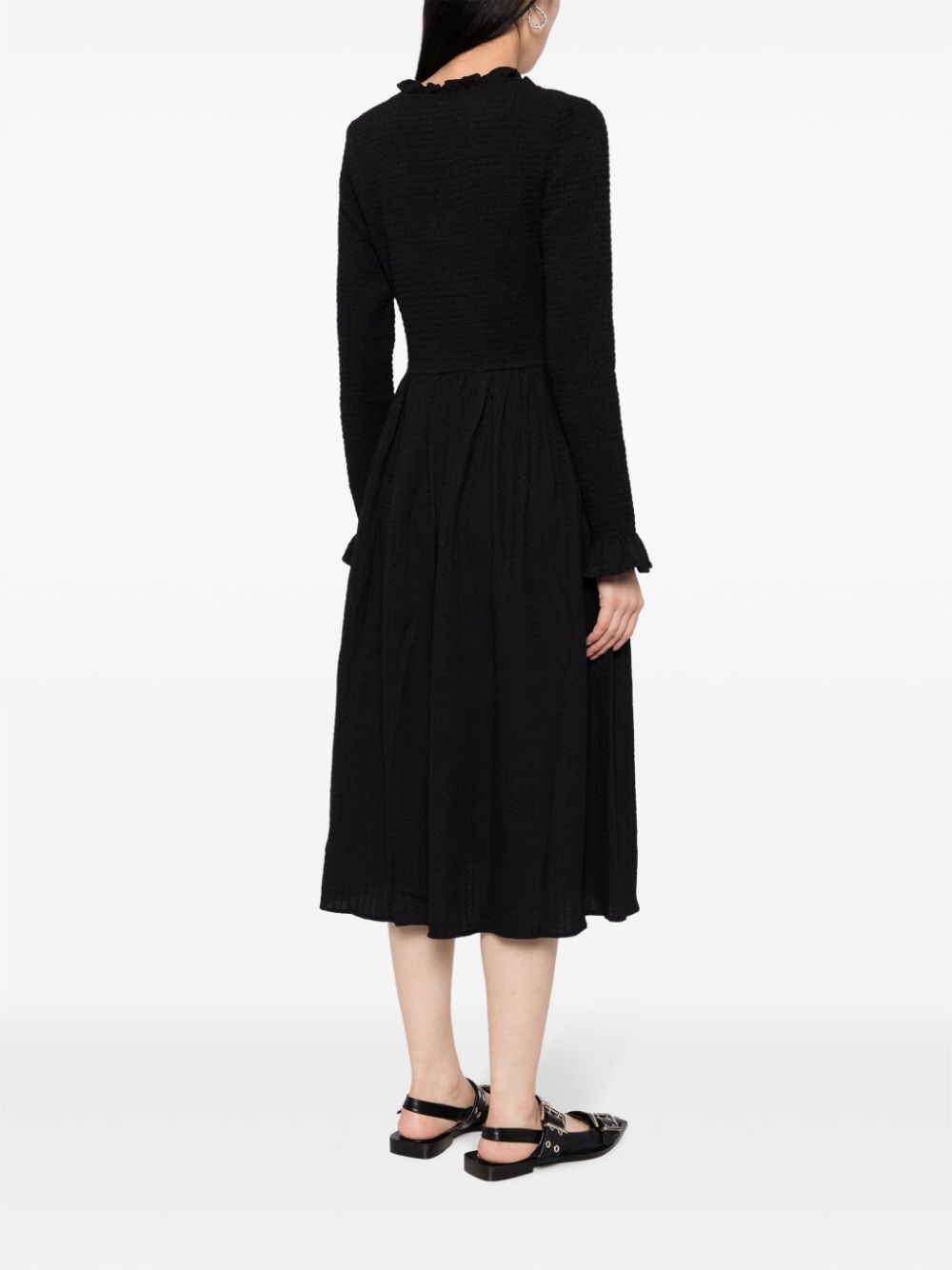Shop B+ab V-neck Smocked Dress In Black