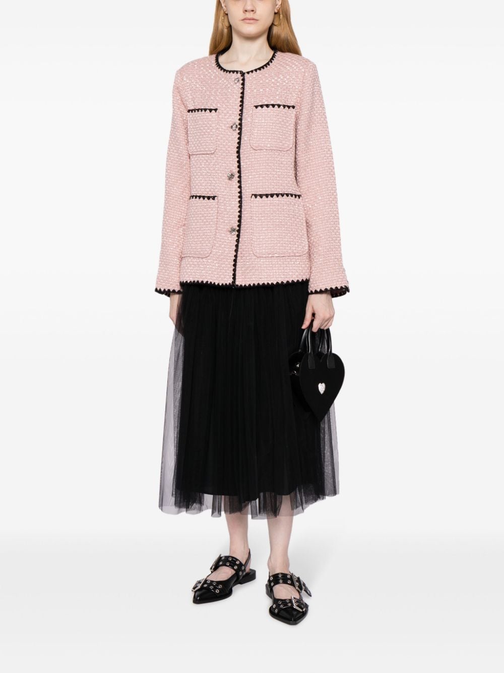 Shop B+ab Four-pocket Tweed Jacket In Pink