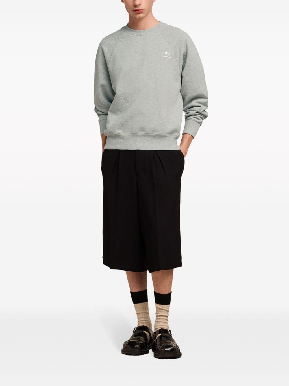 Shop Ami Alexandre Mattiussi Logo-print Cotton Sweatshirt In Grey